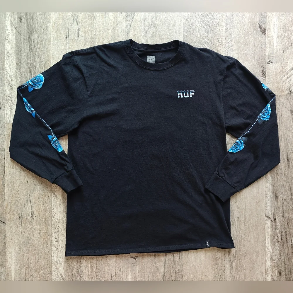 Huf Black Long Sleeve Shirt with Blue Rose Design - Picture 4 of 10
